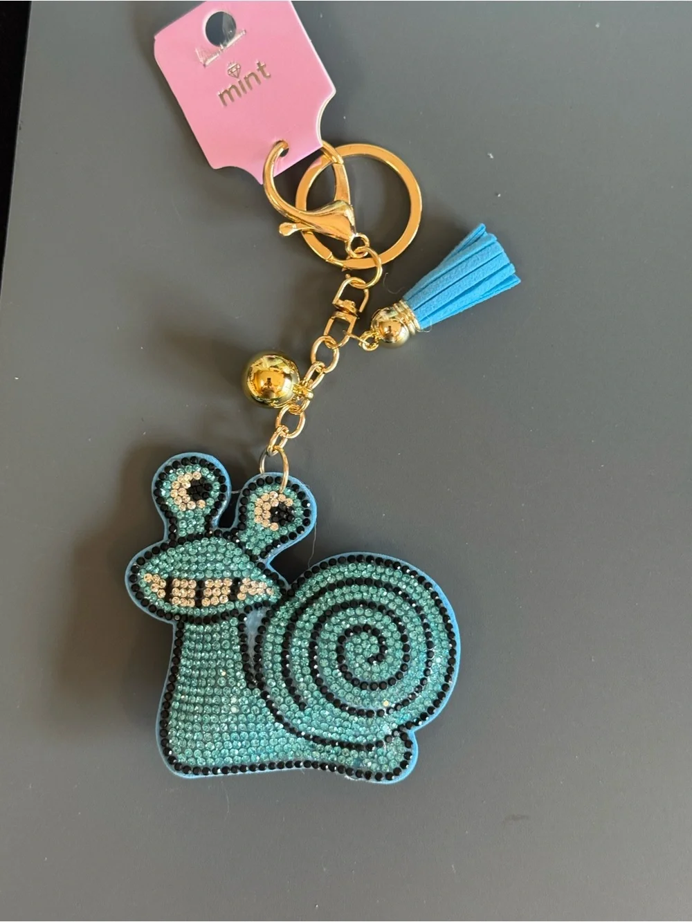 NWT Mint Blue Rhinestone Snail Kawaii Keychain Tassel Charm Bag Charm